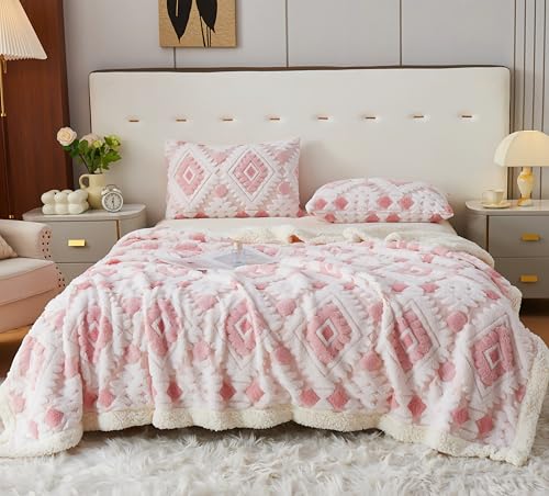 LEVINIS Bohemian Sherpa Throw Blankets 60'' ?? 80'', Sherpa Fleece Blanket for All Season, Southwestern Aztec Native American Blanket for Bed/Couch/Sofa/Office/Camping, Pink