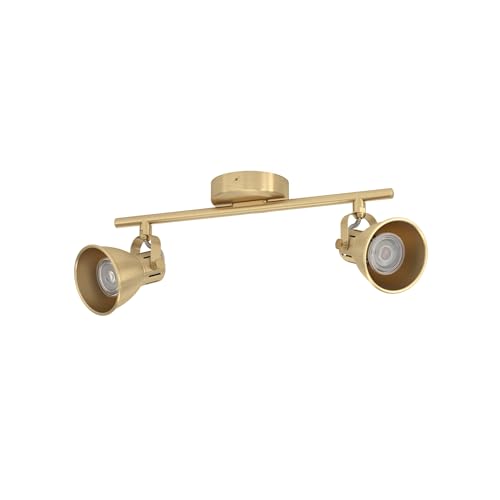 Eglo LED Spotlight bar Seras, with GU10 Light Bulbs, Warm White - ceiling light fitting with 2 adjustable spot lights, living room lamp made of brushed brass and golden steel, track lighting