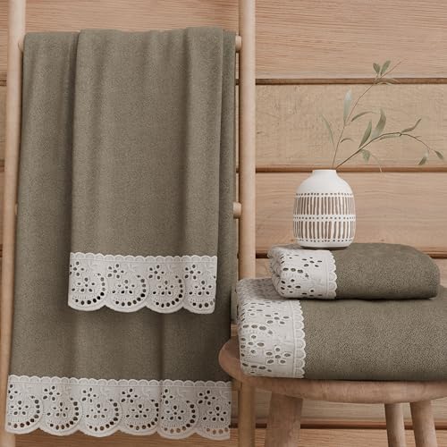 PETTI Artigiani Italiani - 100% Cotton Terry Bath Towels, 1+1 Towel Set, 2 Pieces 1 Face Towel and 1 Hand Towel, Mud