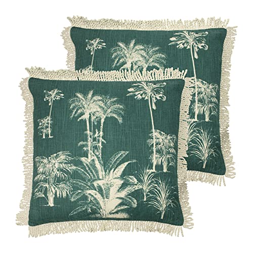 Paoletti Ecuador Polyester Filled Cushions (Twin Pack), Cotton, Emerald/Natural