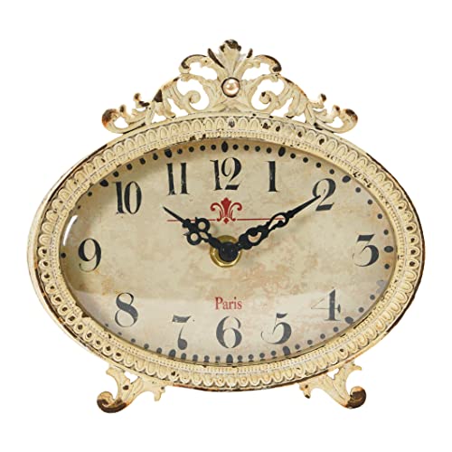 Creative Co-op Distressed Pewter, Cream Mantel Clock