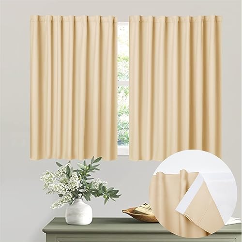 "Muamar No Drill Blackout Curtain, Easy Install Window Curtain Panels, Portable Bedroom Curtains 2 Panel Sets, Light Blocking Shades for Window (Beige, 29"" W x 30"" L)"