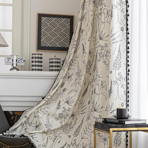 Erbnaryx Boho Floral Curtains French Country Farmhouse Curtains 102 Inches Long Light Filtering Window Rod Pocket Drapes for Living Room 2 Panels-Grey Floral