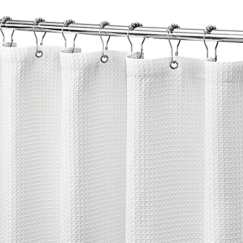 MISS SELECTEX Matt Waffle White Shower Curtain for Bathroom, Waterproof 230 GSM Heavy Duty Durable Fabric Hotel Shower Curtain Machine Washable(72Wx72H, White)