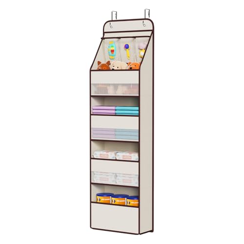 Univivi Door Hanging Organizer Nursery Closet Cabinet Baby Storage with 4 Large Pockets and 3 Small PVC Pockets for Cosmetics, Toys and Sundries (Beige)