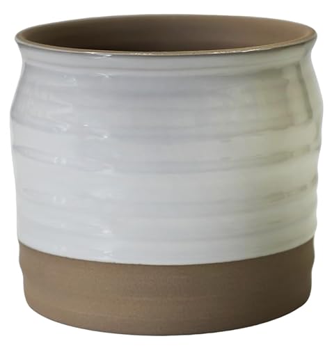 Ivyline Puro Lipped Gloss Ripple Planter in White - Premium Stoneware - Textured Ceramic Indoor Pot for Houseplants - H19cm x D21cm