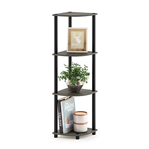 Furinno TURN-N-TUBE Corner Shelf, 4-Tier Corner Bookshelf, Display Storage Shelves with Open Shelves, for Organization and Storage, Living Room, Home Office, Garage, French Oak
