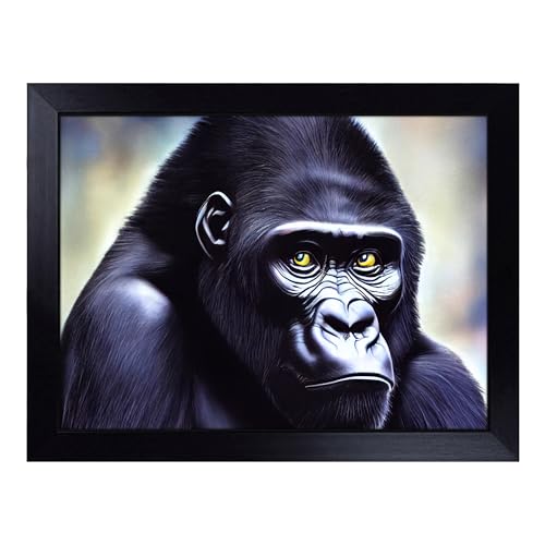 Lap Tray with Bean Bag Cushion, Face Of A Gorilla - Handmade in the UK, Raised Wooden Edge, Padded Cushion, Heat-Resistant Wipe-Clean Surface, for Meals, Laptops and Crafts