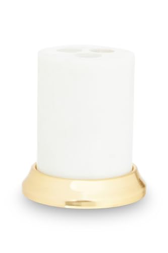 Premier Housewares White Marble Toothbrush Holder Minimalist Design Bathroom Accessory Luxe Brass Finish Base White Holder Toothbrush 10 x 12 x 10 cm