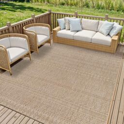 Livabliss Mimi Altea Geometric Indoor Outdoor Carpet 200x275 cm, Large Boho Pattern for Patio, Deck & Garden, UV Resistant Weather & Stain Durable, Easy Care Floor Carpet, Beige Brown
