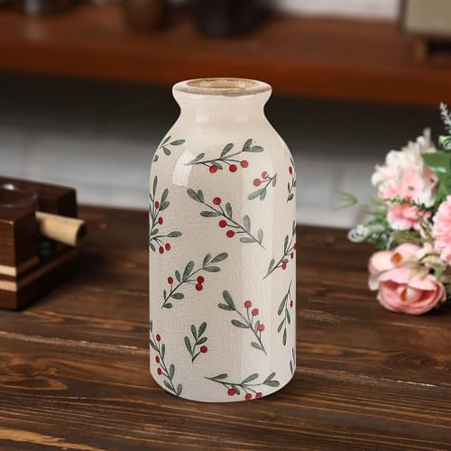 Ninehaoou Ceramic Small Vase Rustic Farmhouse Vase Boho Vases Home Decoration for Your Kitchen Bedroom Office Bathroom& Shelf Centerpiece Table Decorative (6 Inches,Modern)