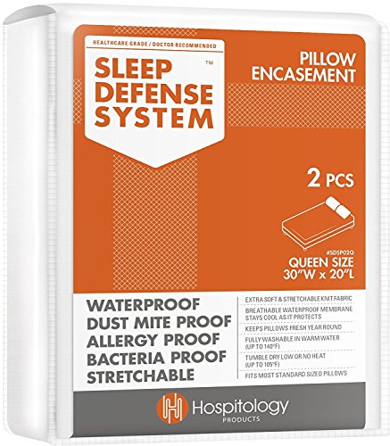 "HOSPITOLOGY PRODUCTS Zippered Pillow Encasement - Sleep Defense System - Queen - Waterproof - Set of 2-20"" H x 30"" W"