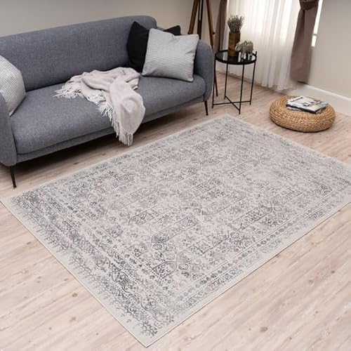 THE RUGS Montana Rug - Modern & Vintage Low Pile Area Rugs Living room, Bedroom, Kitchen, Soft Low Pile, Pet-Friendly, Easy to Clean [Vintage Cream, 240x340 cm]