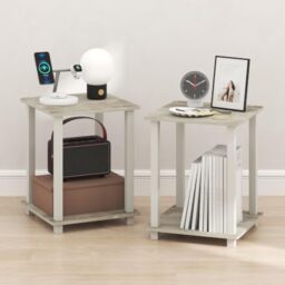 Furinno SIMPLISTIC Night Stand Set of 2, 2-Tier Nightstand, Bedside Table, Side Table, End Table, Easy Assembly, for Bedroom, Living Room, Sonoma Oak
