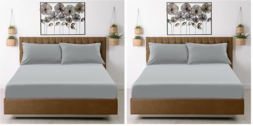 GC GAVENO CAVAILIA Super Dreamer King Size Fitted Sheet Grey - Plain Bedding Sheet With Elastic Corner - Polyester Fabric Bedsheet (Pack of 2)
