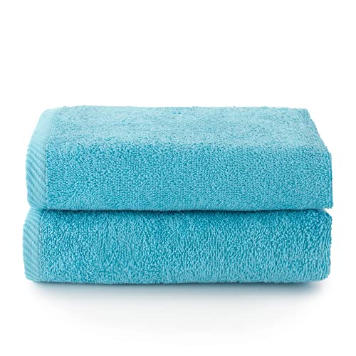 Top Towel - Plus - Large Bath Towels - Bathroom Towels - 2 Hand or Sink Towels - 50 x 100 cm - 100% Cotton - Aquamarine