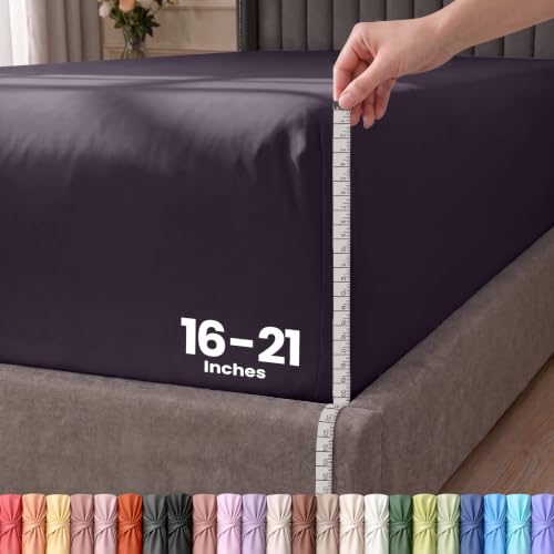 Utopia Bedding Queen Fitted Sheet with Extra Deep Pockets, Fits Mattresses Up to 21 Inches, Shrink and Fade Resistant, Easy Care, Only 1 Deep Pocket Fitted Sheet, Purple