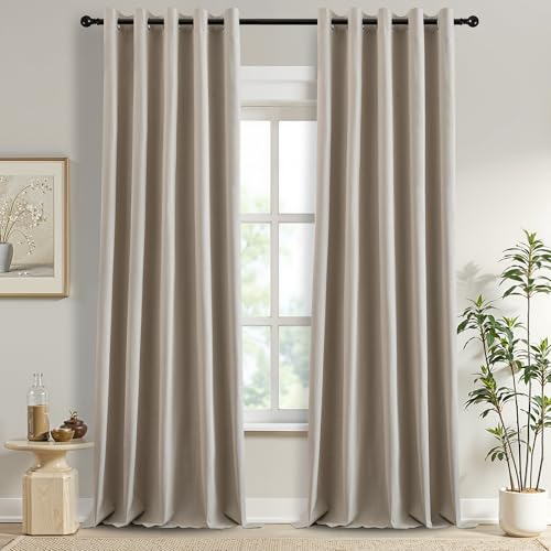 DONREN Thermal Insulated Linen Full Blackout Curtains 66x95 Inches, Grommet Room Darkening Drapes for Bedroom & Living Room, 2 Panels, Sand Beige