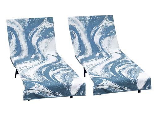 COTTON CRAFT Pool Lounge Chair Cover - 2 Pack Waves Terry Jacquard Towel Chaise Lounge Chair Cover - 100% Ringspun Cotton Soft Beach Chair Cover - Oversized 32 in W x 82 in Length x 7 in Pocket ??? Blue