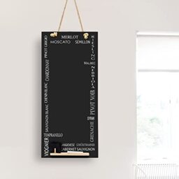 Chalkboards UK CHB152 Wine Grapes Tall Thin Chalkboard/Blackboard/Memo Kitchen Black board with Rope, Tray and Chalk. Booths Design Range, Wood, 60 x 26.5 x 1 cm