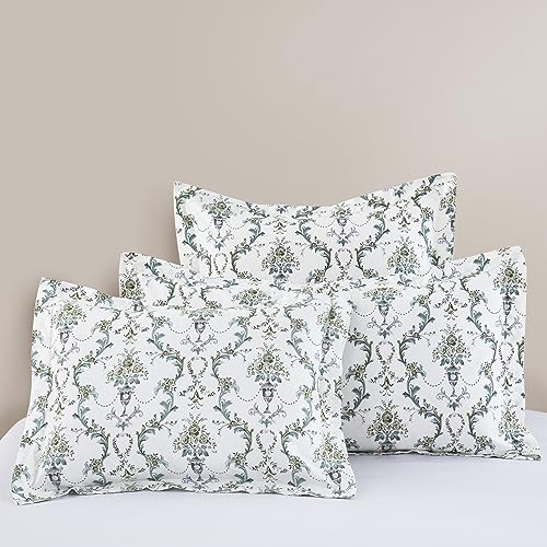 "DAUAOTO Euro Shams 100% Cotton Square Pillow Cover Set of 2, 26""x26"" Pillowcases, Farmhouse Botanical Vines Pattern Green"