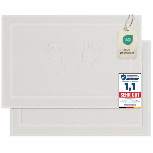 Komfortec Bath Mat 2 pcs,%100 Coton & 800 g/m², Washable, Absorbent, Quick Drying, 50 x 80 cm, White