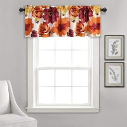 "Lush Decor Leah Floral Light Filtering Valance, 52"" W x 18"" L, Red & Orange - Floral Curtain - Spring Decor - Colorful Blooming Flowers - Bathroom Or Kitchen Valances For Windows"