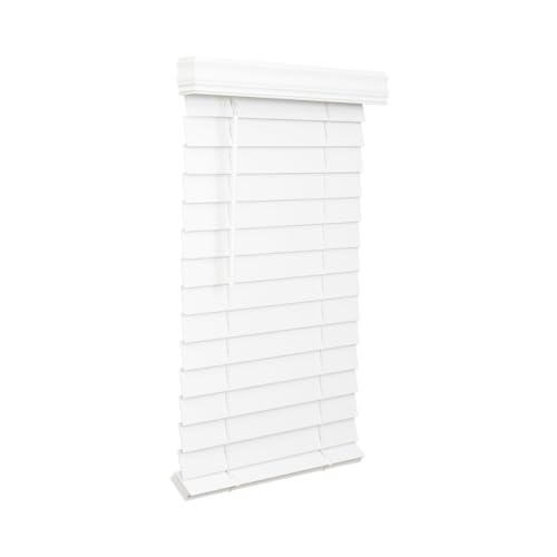 "LOTUS & WINDOWARE 2.5-inch Cordless Faux Wood Blind, Plantation Style, 27"" Wide x 48"" Long, Smooth, Bright White ??? for Living Room, Bedroom, Interior Door Windows"