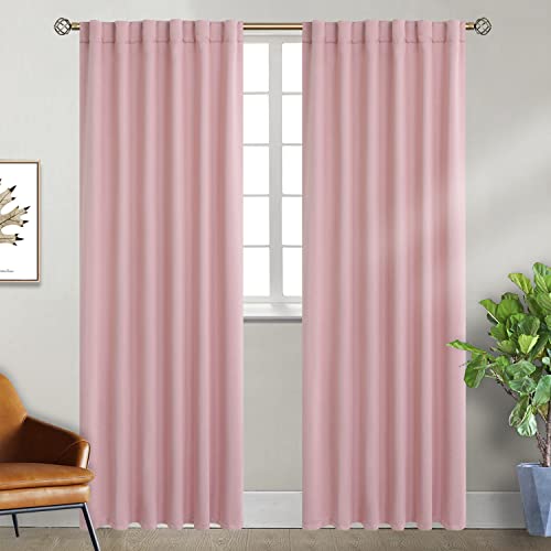 BGment Rod Pocket and Back Tab Blackout Curtains for Bedroom - Thermal Insulated Room Darkening Curtains for Living Room, 2 Window Curtain Panels (52 x 84 Inch, Pink)