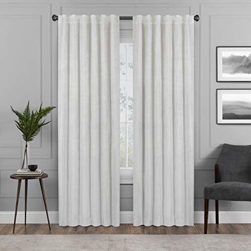 Eclipse Harper Velvet Rod Pocket Curtains for Bedroom, Single Panel, 50 in x 63 in, Snow