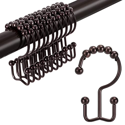 Shower Curtain Hooks Rings, TENOVEL Double Sided Shower Hooks Rust Proof for Bathroom Shower Rods Curtain, Durable Stainless Steel Bathroom Shower Curtain Hangers, Bronze, Set of 12