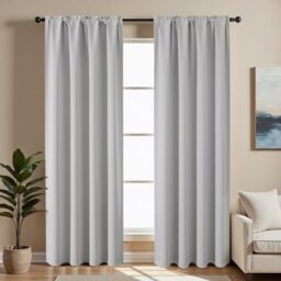 CUCRAF Grayish White Blackout Curtains 96 inch Length 2 Panels Set, Rod Pocket Room Darkening Drapes for Bedroom Living Room, Insulated Thermal Light Blocking Window Curtain (W52 x L96 Inch)