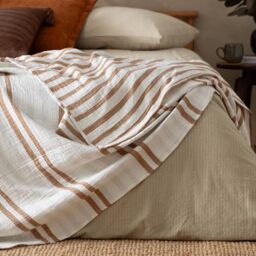 Yard Woven Stripe Cotton Bedspread (Cinnamon, 140 x 220 cm)