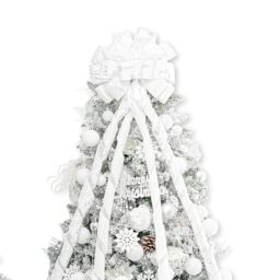 Hismir Large White Christmas Tree Topper Bow, 53x13 Inches with Glitter Streamer and Patterned Ribbon, Festive Christmas Tree Decor