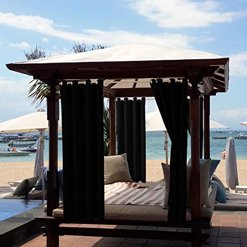 ele ELEOPTION Outdoor Curtains, Waterproof, UV Protection, Outdoor Curtain with Eyelets, Opaque Curtain for Garden, Yard, Balcony, Black, 2 Panels / 132 X 240cm