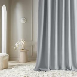ROOM99 Aura Blackout Curtain, Silver Eyelet Curtain, 140 x 260 cm, Sliding Curtain, Modern Decoration, Living Room, Bedroom, Light Grey