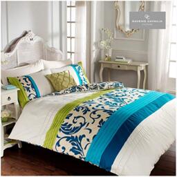 Gaveno Cavailia Swirl Leaves Pattern Double Duvet Set Scroll Teal, Bedding, 3 Piece Cotton Blend Reversible Bedlinen, Easy Care DuvetCover Bedset, 1 Quilt Cover and 2 Pillow Cases,271680