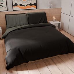 PETTI Artigiani Italiani - Double Duvet Cover Set 200 x 200 cm (2 Pillowcases 63 x 63 cm Included), Soft Microfibre Duvet Cover Set, Plain Dark Grey - Black