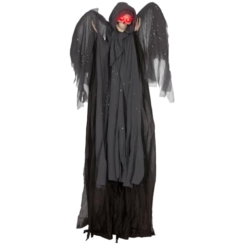 "HOMCOM 195cm 77"" Winged Grim Reaper Outdoor Halloween Decoration - Halloween Animatronic, Sound Activated, Light Up Eyes, Sound Effects, Animated Prop for Haunted House"