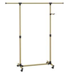 SONGMICS Castors, Garment Rack, Adjustable Height Between 97-165 cm, Clothes Rail with Extendable Bar, Side Hooks for Accessories and Bags, Pale Gold LLR001A01, 150 x 165 x 44cm