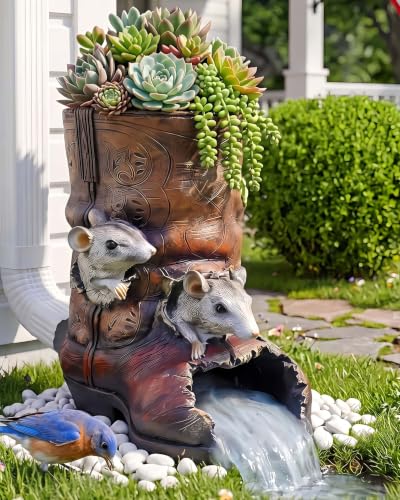 "Euiroet Real Mouse Boots Sculpture Gutter Downspout Extender,Garden Sculpture Ornament,Decor Downspout Diverter,Perfect Rain Diverter for 3""x4"" Downspouts,Eco-Friendly Resin,Perfect Outdoor Decor Gift"
