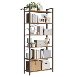 VASAGLE 6-Tier Bookshelf, Bookcase, Shelving Unit, for Office, Study, Living Room, Bedroom, 30 x 80 x 186 cm, Industrial, Rustic Brown and Ink Black LLS082B01