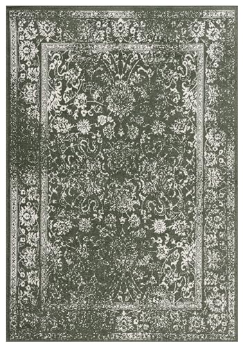 Safavieh Distressed Rug for Living Room, Dining Room, Bedroom - Adirondack Collection, Short Pile, in Green and Ivory, 91 X 152 cm