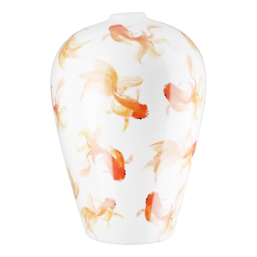 GILDE Neon Vase, Ceramic, White, Height 30 cm x Diameter 20 cm, Fish Motif, Bulbous Decorative Vase, Waterproof