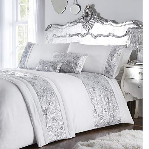 Krista Duvet Cover, Polycotton, White/Silver, King
