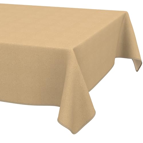 ANRO Washable Tablecloth Beige Linen Look with Hem 240 x 140 cm - Edged with hem, table linen made of coated fabric, dirt and water-repellent, easy to clean, washable at 30 ??C