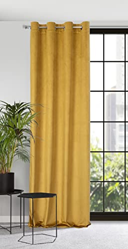 Eurofirany Velvet Curtain with Eyelets Balcony Door Patterned Velvet Look 1 Piece Wavy Pattern Plain Fluffy Living Room Bedroom Lounge 140 x 250 cm 3D Texture Honey, 140 x 250 cm