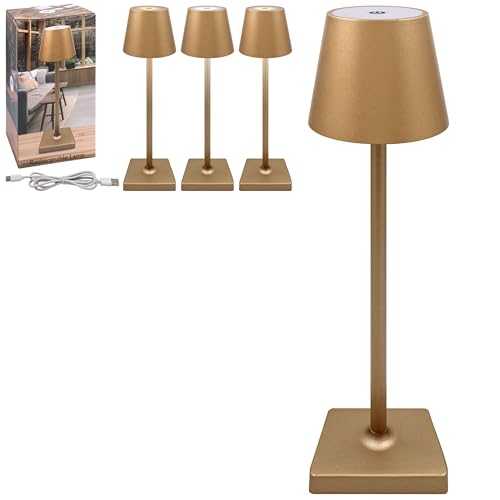 L & P Home & Gifts Lesser & Pavey Gold Rechargeable Touch Lamp - Gift for Women & Men - Bedside Nightstand Table Lamp - Battery Powered Touch Control Night Lights