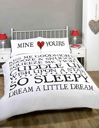 Rapport Home Made with Love Mine and Yours Love Heart Duvet Cover Quilt Bedding Set, White/Black/Red, King Size