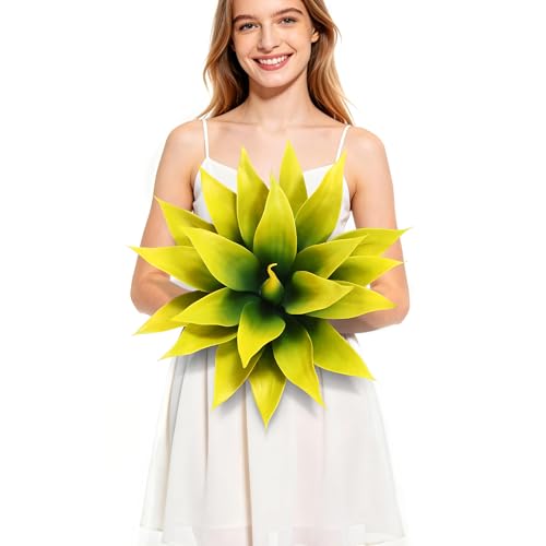 Wertuirk Artificial Agave Plant - UV Resistant Realistic Fake Outdoor Plants, Low Maintenance Indoor/Outdoor D??cor for Home, Garden, Patio (Yellow, Medium)